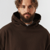 Oversized brown hoodie front closeup view 350 GSM fleece