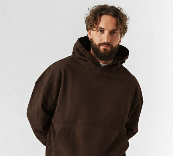 Plain Oversized brown hoodie front view 350 GSM fleece