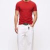 twinfish model in red slim fit t-shirt