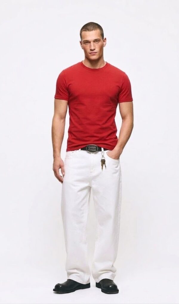 twinfish model in red slim fit t-shirt