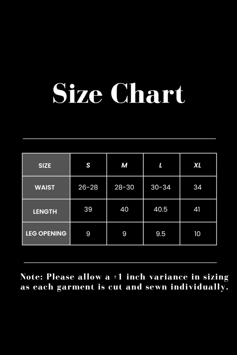 sweatpants size chart